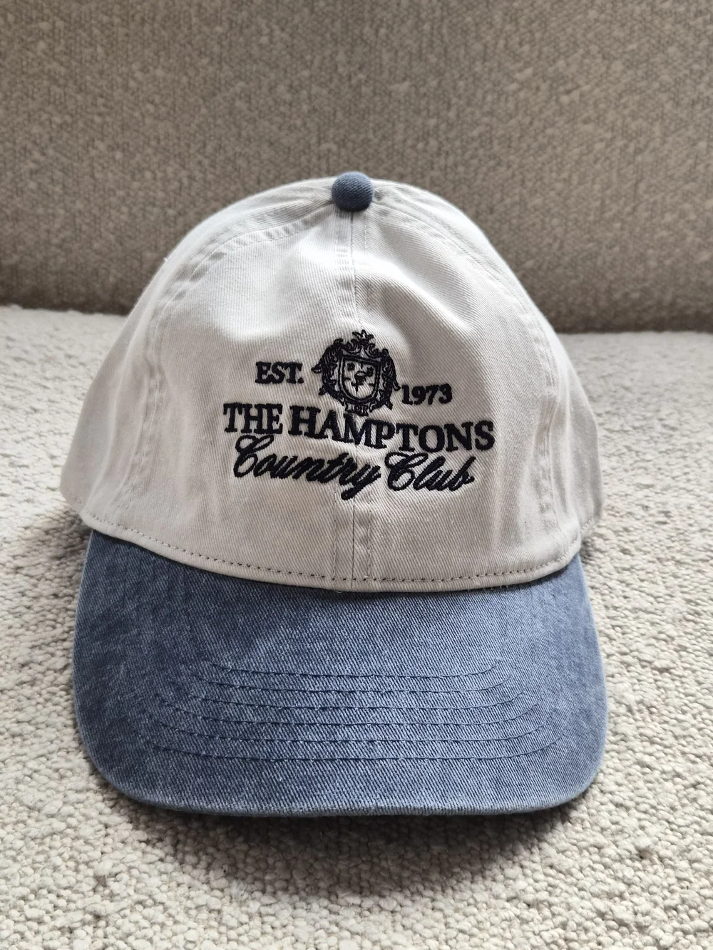 H&M The Hamptons Country Club Embroidered Baseball Cap | Cream & Blue M/L